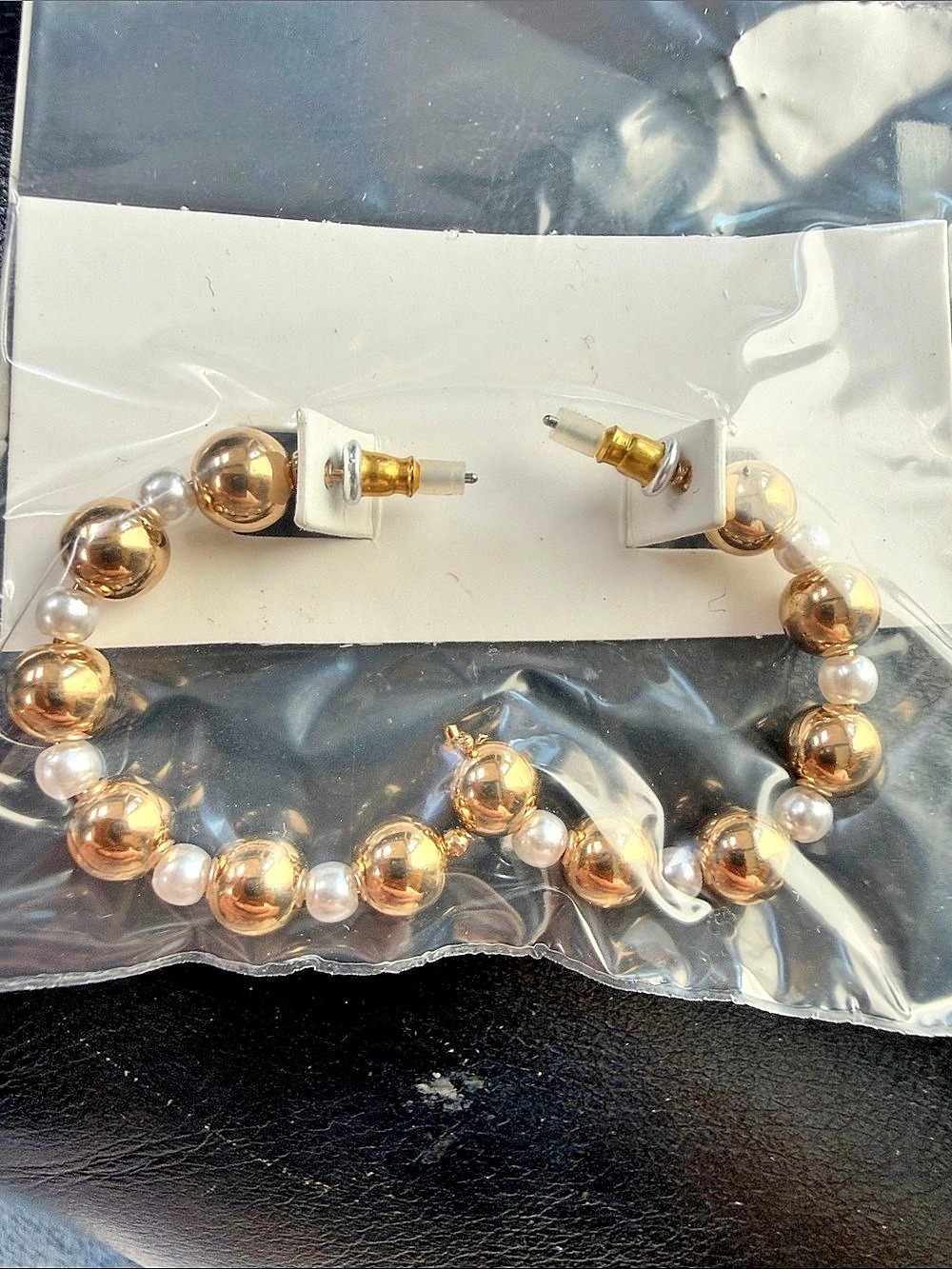 Gold & White Beaded Earrings NWT